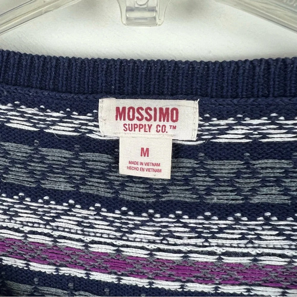 Mossimo Fair Isle Crew Neck Sweater 100% Cotton Navy Blue Pink Ski Cabin Medium - Picture 6 of 10